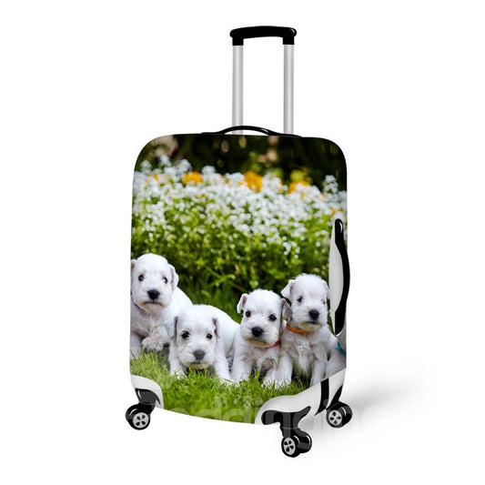 Preciosa funda para equipaje pintada en 3D con estampado de perro y flores