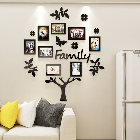 Pegatinas de pared creativas, marco de foto de árbol acrílico, fondo de sofá para comedor, pasta decorativa para pared 