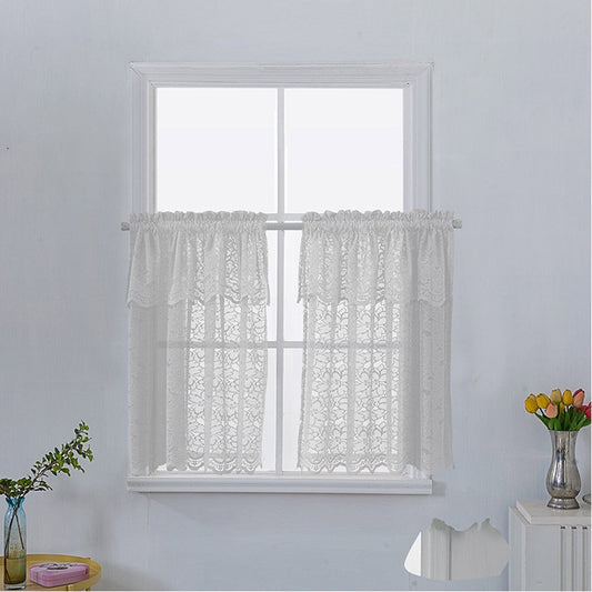 Japanese Lace Floral Window Valance 1Pc Sheer Voile Short Curtain for Kitchens Bathrooms Basements & More