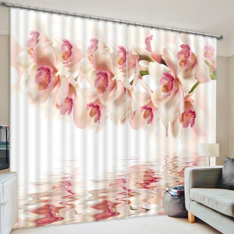 Cortinas románticas de rosas en 3D con ganchos para cortinas gratuitos y cortinas opacas circulares silenciosas para sala de estar, sin pelusas, sin decoloración, sin forro 