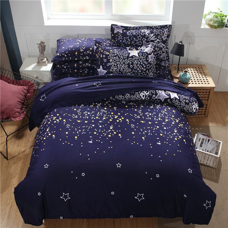 Modern Star 3-teiliges Bettbezug-Set, Polyester-Bettwäsche-Set, 1 Bettbezug, 2 Kissenbezüge, Blau Schwarz 