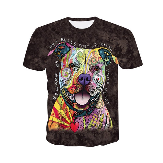 Lässiges lockeres Herren-T-Shirt mit 3D-Hundedruck, Rundhalsausschnitt und bequemem, atmungsaktivem Stoff 