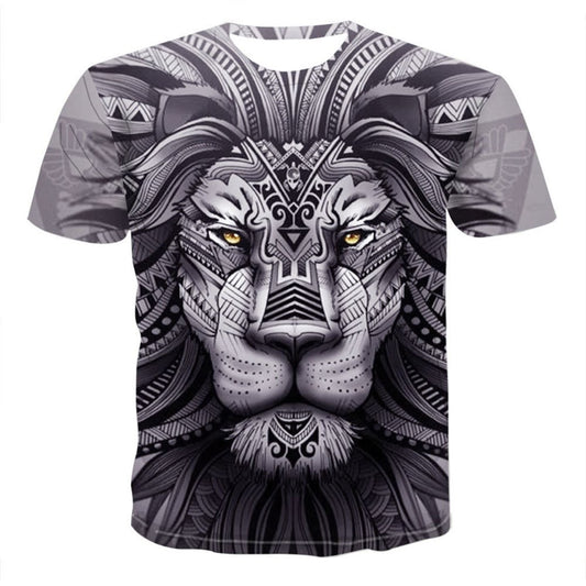 Dark Gray 3D Print Lion Men's T-shirt Creative Casual Couple Outfit Unisex Short Sleeve Round Neck Loose T-shirts