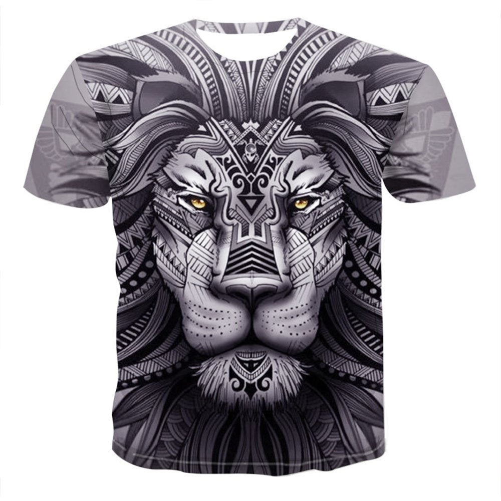 Dunkelgraues 3D-Druck-Löwe-Herren-T-Shirt, kreatives, lässiges Paar-Outfit, Unisex, kurzärmlig, Rundhalsausschnitt, lockere T-Shirts 