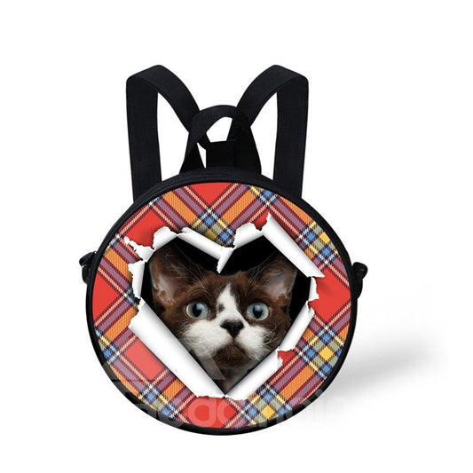 Mochila con hombros y bolso escolar con patrón de gato negro redondo en 3D