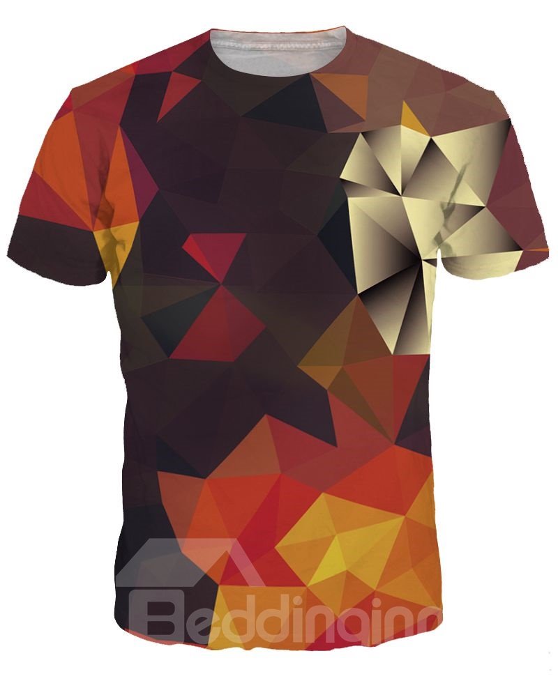 Camiseta unisex con estampado 3D de manga corta y geometría informal