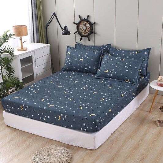 Star Moon Fitted Sheet 1-Piece Non-Fade Breathable Soft Polyester Bed Cover Mattress Cover