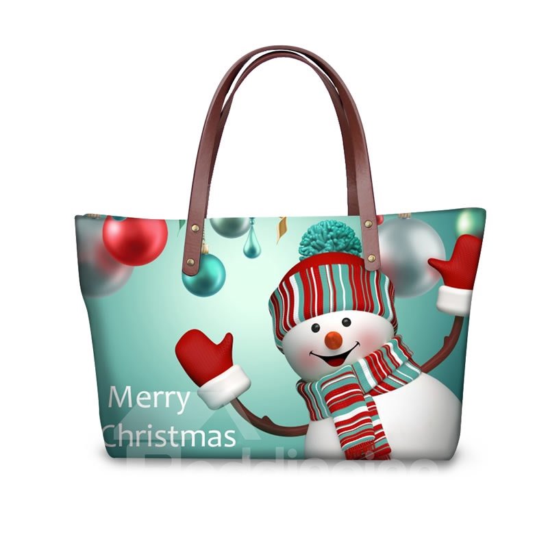 Christmas Snowman Say Hi Waterproof 3D Printed Shoulder Handbag