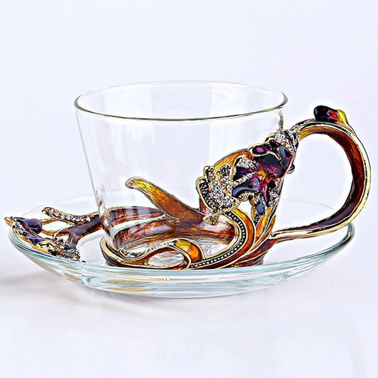 Preciosa taza de café de cristal decorativa con iris esmaltado, 1 pieza