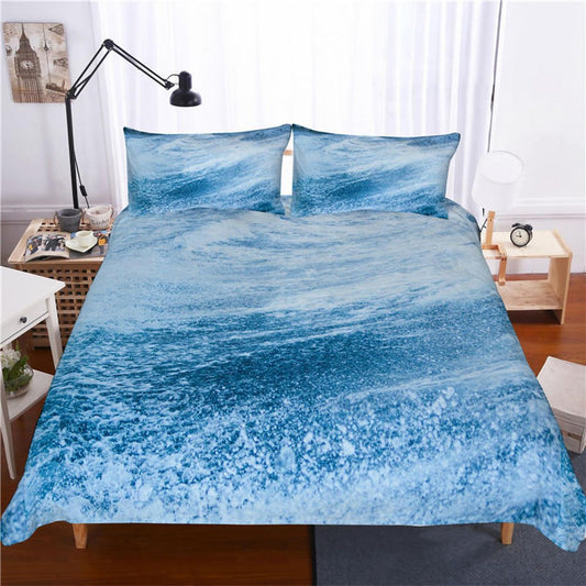 Juego de funda nórdica de 4 piezas Patrón de mar azul Impresión reactiva Limpieza en seco Juegos de cama de poliéster 2 fundas de almohada 1 funda nórdica 1 sábana plana