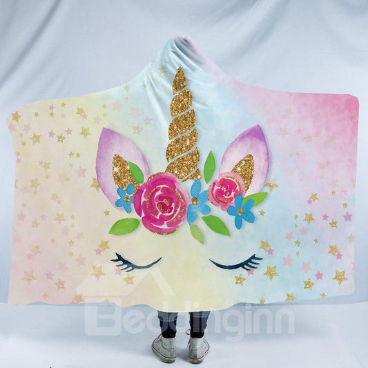 Manta con capucha de poliéster con estampado divertido de unicornio de color arcoíris 