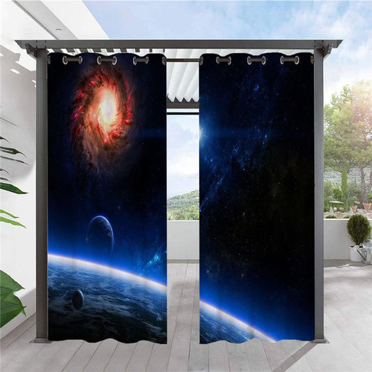 Cortinas modernas de galaxia para exteriores, paisaje 3D, cabaña, cortina superior con ojales, impermeable, a prueba de sol, aislante térmico, 2 paneles
