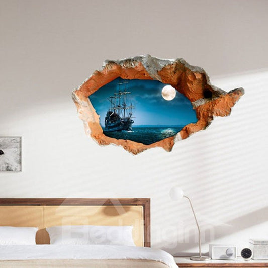 Erstaunliche 3D-Wandaufkleber mit Seelandschaft bei Nacht