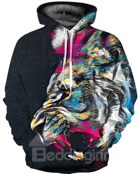 Printed Colorful Lion Face Unisex Pullover 3D Painted Hoodie