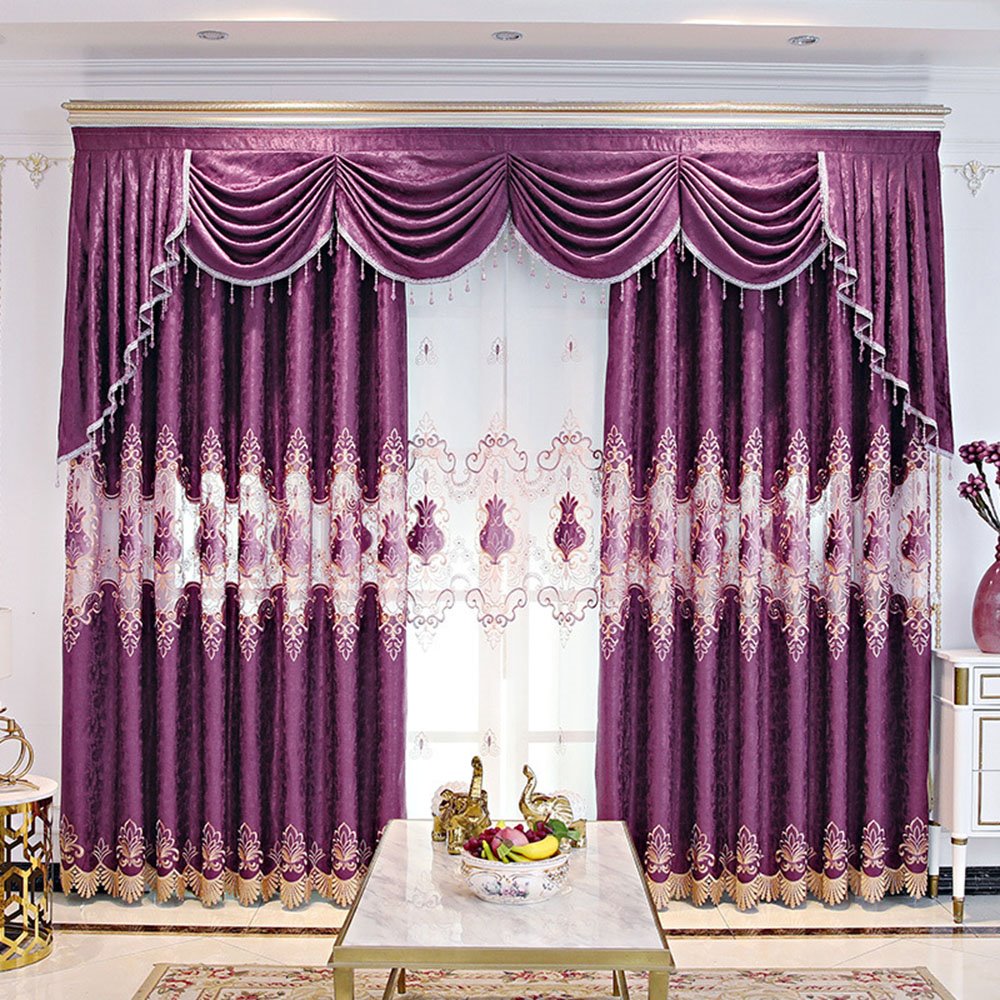 European Embroidered Hollow Purple Shading Curtains Blackout Curtain for Living Room Bedroom Decoration Custom 2 Panels Drapes No Pilling No Fading No off-lining