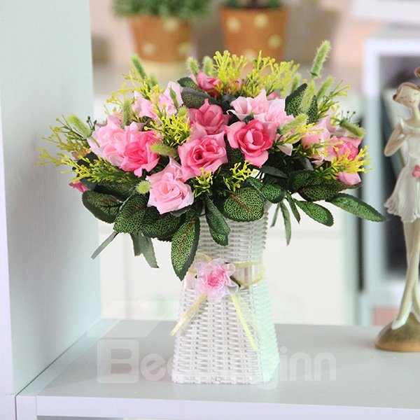 Rosas Románticas con Hojas Conjuntos de Flores Artificiales