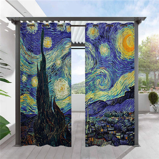 Cortinas modernas con impresión 3D para exteriores, cielo estrellado, pintura al óleo, ojal en la parte superior, cortina de cabaña, impermeable, a prueba de sol, poliéster con aislamiento térmico, 2 paneles 
