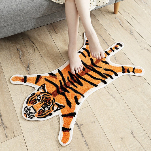 Tiger-Form, Cartoon-Stil, niedliche Kunstteppiche, Bodenmatte für Kinder, Spielzimmer, Heimdekoration, flauschiger, rutschfester, wasserabsorbierender Teppich, Fußmatte