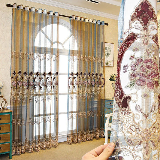 Luxury Floral Embroidered Breathable Custom Living Room Bedroom Sheer Curtains No Pilling No Fading No off-lining