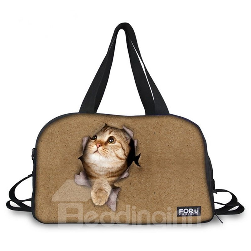 Adorable Cat with Dollars Pattern 3D Painted Travel Bag