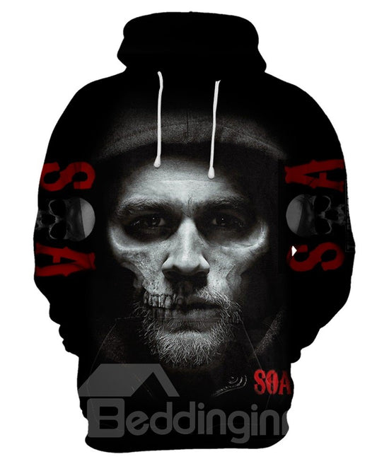 Unisex-Kapuzenpullover mit Totenkopfmuster, realistisch, lässiger Stil, 3D-gemalt