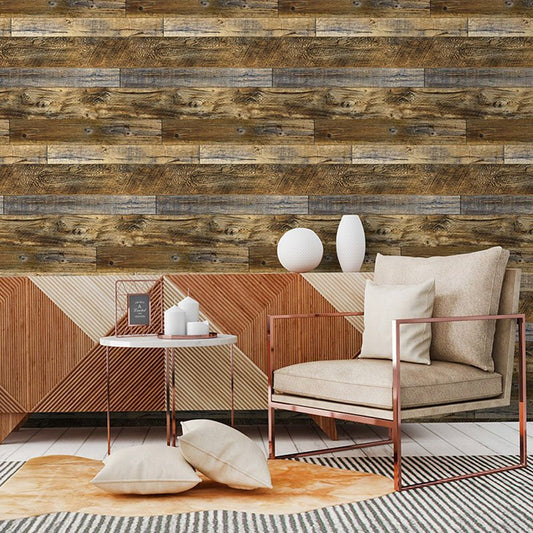 Wandaufkleber mit brauner Holzmaserung, Holzeffekt, selbstklebende Klebefolie auf der Rückseite, 19,6 Fuß x 1,4 Fuß 