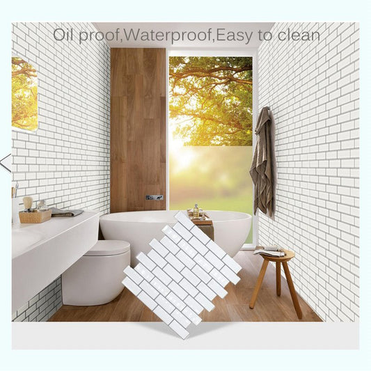 Pegatinas para paredes de ladrillo de azulejo 3D blanco, papel tapiz de Panel de espuma autoadhesivo impermeable para dormitorio, sala de estar, baño y cocina 