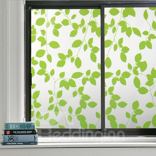Fensterfolie mit grünen Blättern, statischer Aufkleber, ohne Kleber