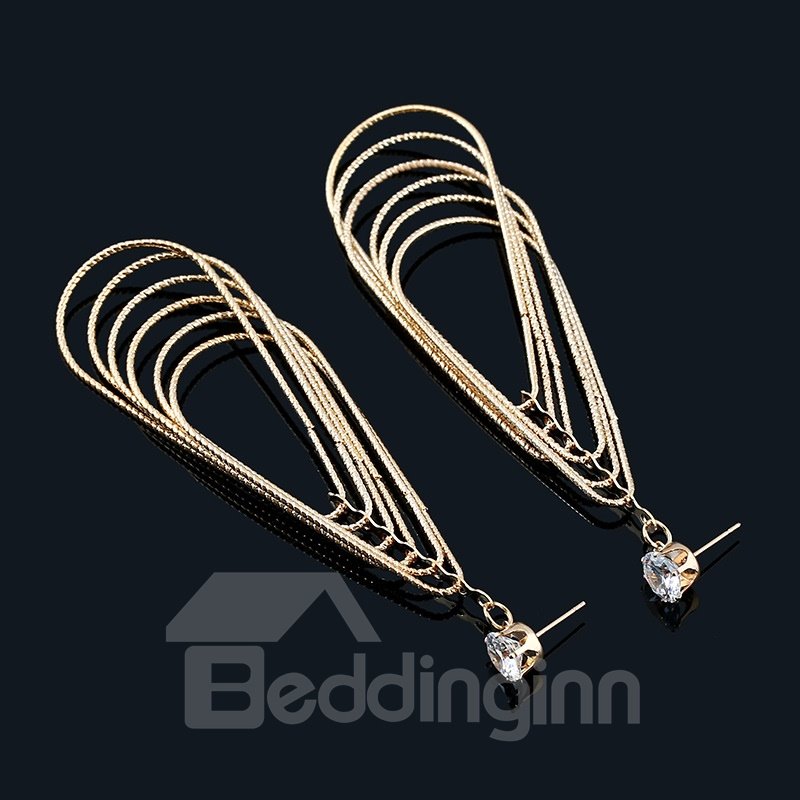 Pendientes exagerados retro con patrón geométrico de gota de agua multicapa de metal