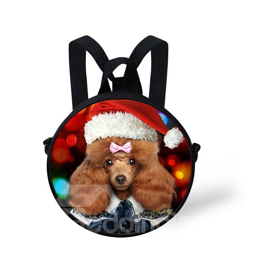Mochila al aire libre del poliéster del modelo del sombrero de la Navidad del perro caniche redondo 3D