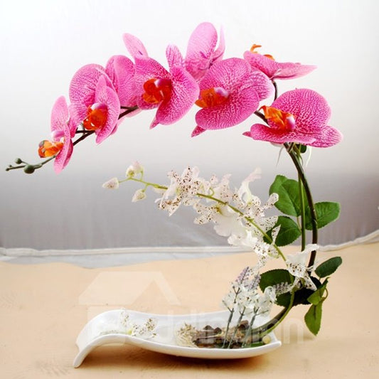 Juego de flores artificiales y macetas Phalaenopsis, poliuretano, decoración del hogar, flores artificiales decorativas