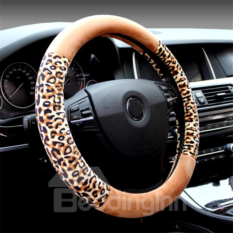 Pantherine Pattern Suede Material Soft Car Steering Wheel Cover