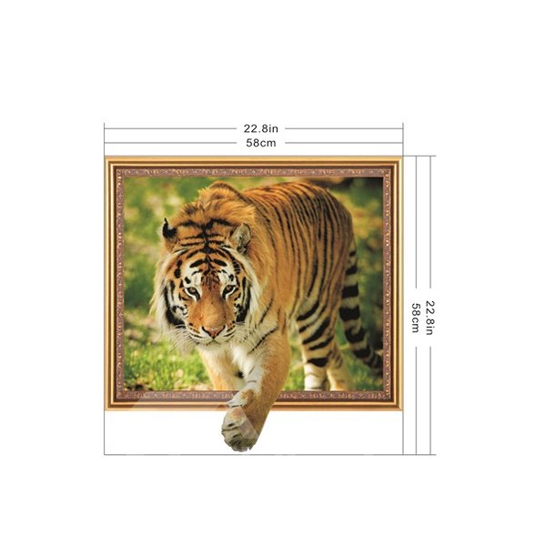 Increíble tigre vívido a través de la imagen enmarcada etiqueta de pared extraíble 3D