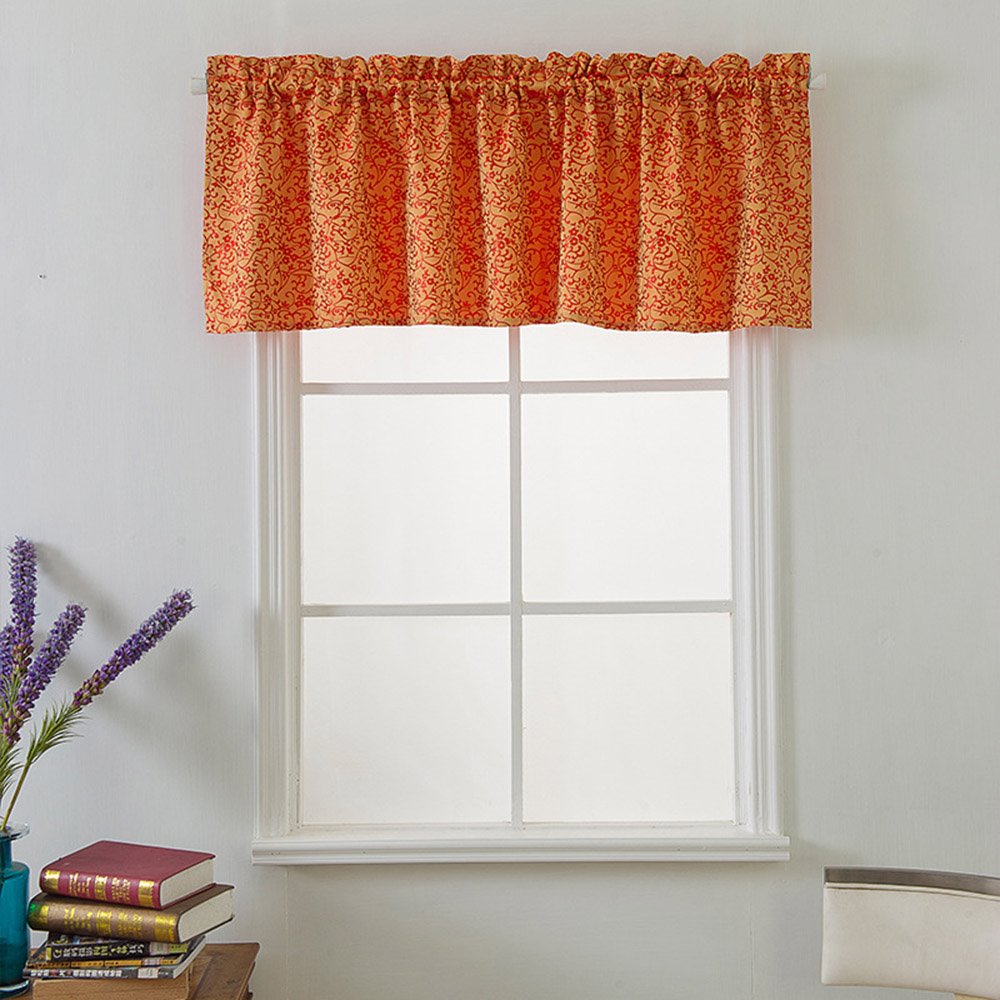 Double-sided Jacquard Floral Window Valance 1 Pc Short Curtain for Kitchens Bathrooms Basements & More