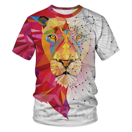 Modernes, 3D-bemaltes T-Shirt mit Rundhalsausschnitt und Löwenmuster 