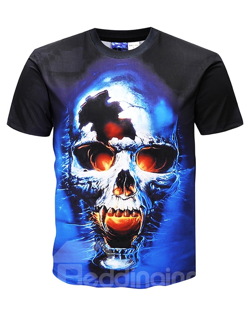 Lässiges T-Shirt mit Totenkopf-Motiv, kurzärmelig, Rundhalsausschnitt, 3D-Grafikdruck, modisches T-Shirt
