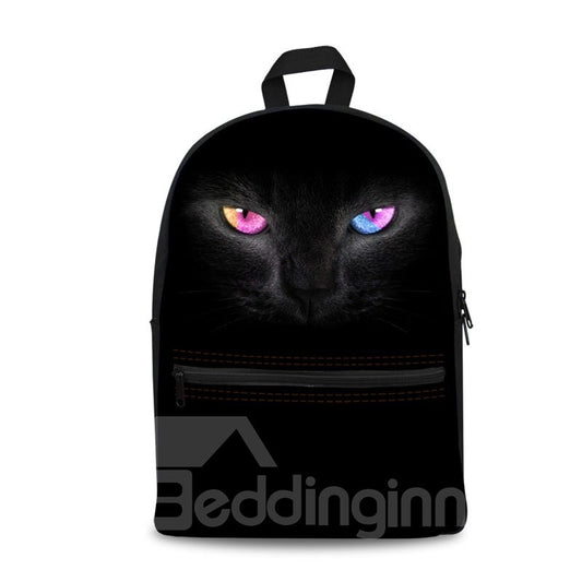 Schwarze Katze mit funkelnden Augen, 3D-Muster, Schule, Outdoor, für Mann und Frau, Rucksack