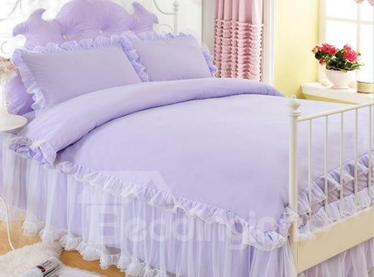 Anmutiges, violettes, luxuriöses 4-teiliges Bettwäsche-Set/Bettbezug aus Baumwolle im Prinzessinnen-Stil
