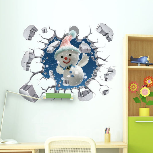 Pegatinas de pared autoadhesivas ecológicas impermeables de PVC con muñeco de nieve de pared explosiva 3D