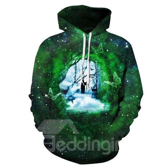Green Butterfly Person in the Dream Long Sleeve Pattern 3D Painted Hoodie