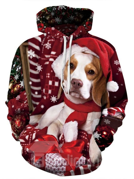 Unique Long Sleeve Lovely Dog Pattern Front Pocket 3D Painted Hoodie