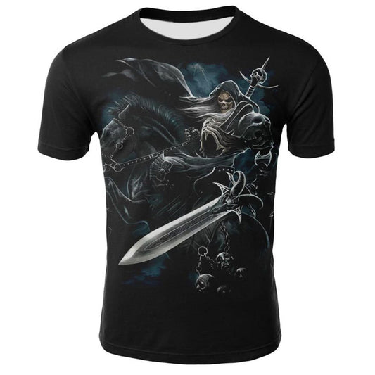 Camiseta negra con estampado de espada en 3D para hombre, traje informal creativo para parejas, camisetas holgadas de manga corta con cuello redondo Unisex 