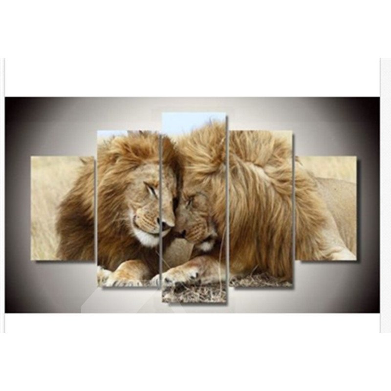 Close Lions Hanging 5-Piece Canvas Eco-friendly and Waterproof Non-framed Prints