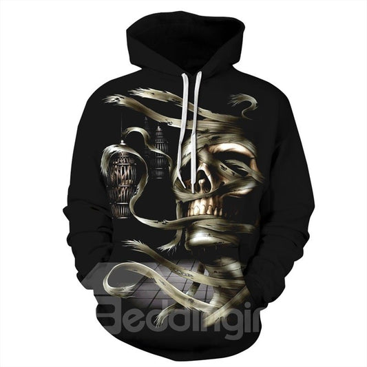 Sudadera con capucha pintada en 3D con estampado de calavera y vendaje de manga larga