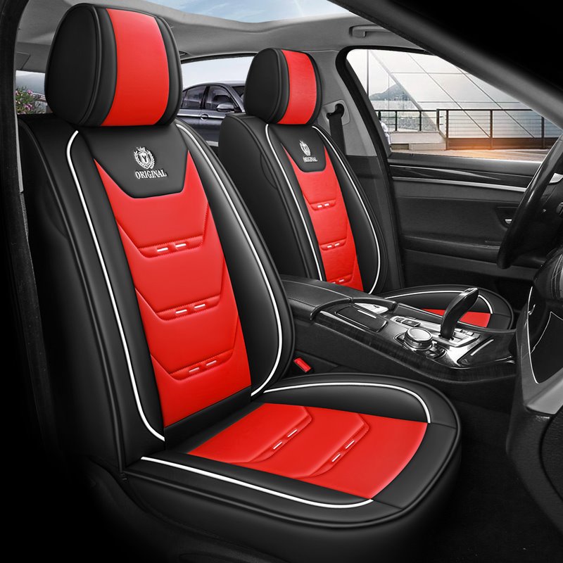 Simple Style Durable Leather 5 Seats Trendy Security Breathable and Environmentally Friendly No Odor Stain Resistant Wear Resistant Full Coverage Four Seasons Universal Seat Covers Suitable for SUV Truck