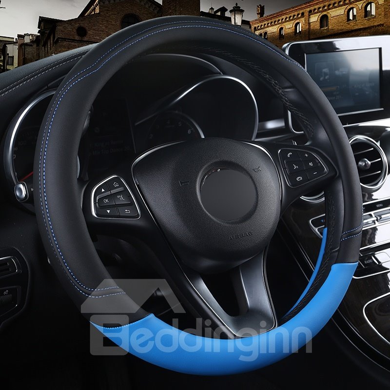 Modischer Stil, zwei Farben gemischt, weiches PU-Leder, Massage, atmungsaktiv, rutschfest und geruchsfrei, Lenkradbezug