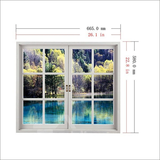 Trees Surrounding Blue Lake Window-Shaped 3D Waterproof Wall Sticker