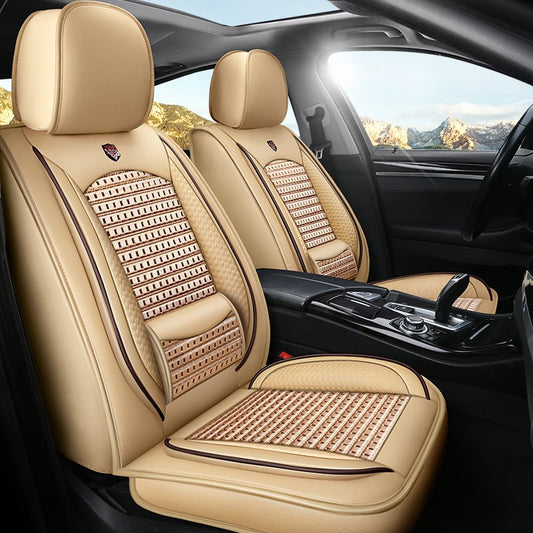 Stripe PU Business Cotton Seat cover Car Seat Covers Wear-resistant Leather & Breathable Ice Silk Material Comfortable Breathable And Sweat-free 5-seater Full Coverage Durable Scratch Resistant Easy To Clean Universal Fit Seat Covers