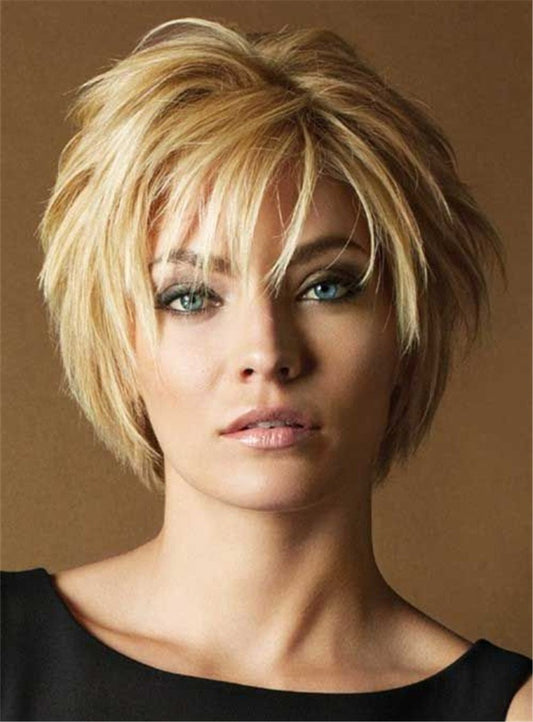 Women's Short Layered Hairstyle Human Hair Lace Front Wigs 10 Inches