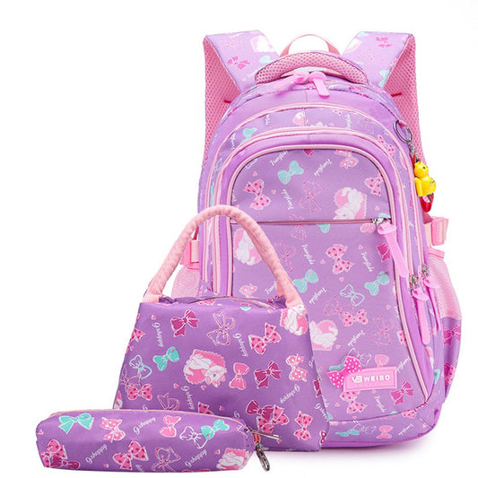 Juego de 3 mochilas de gatito morado para la escuela, impermeables, bolsa de almuerzo, lápiz, bolsa para niñas y adolescentes 